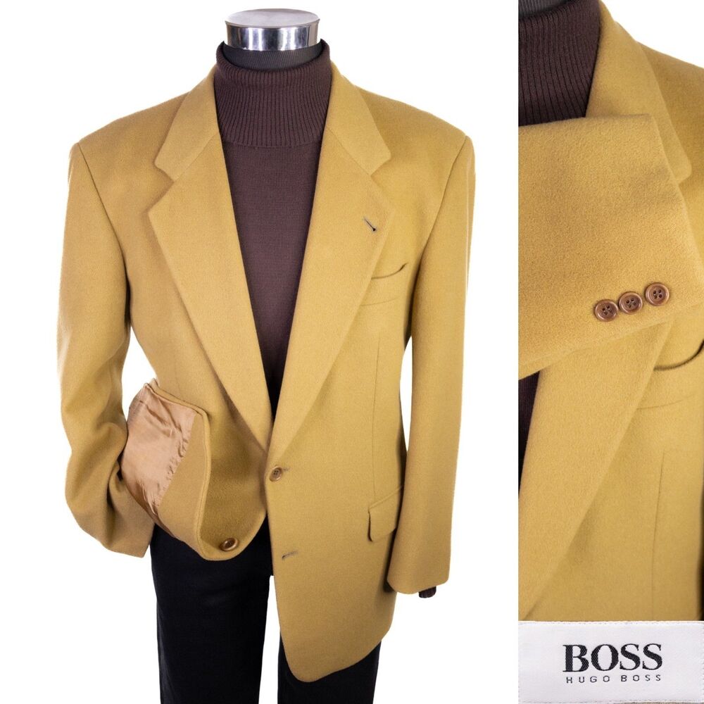 Hugo Boss Corleone Cashmere Wool Blend Blazer Mens 40R Mustard Yellow Sport Coat